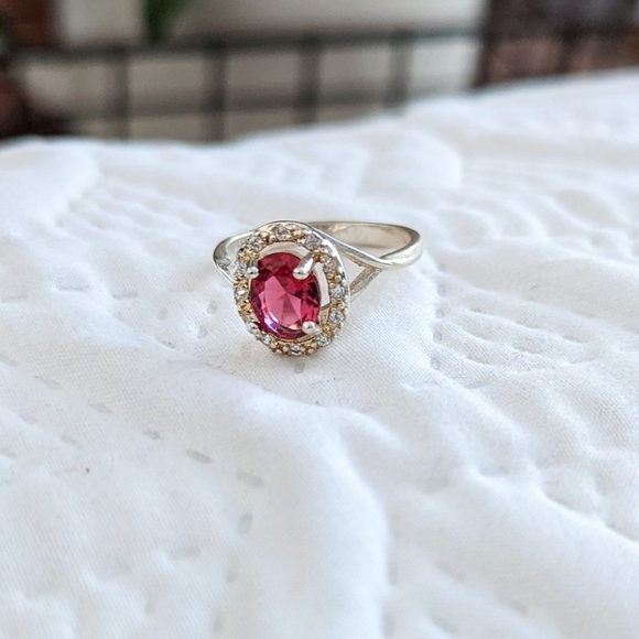 Ruby Simulated Gemstone Silver Ring - Picture 2 of 8
